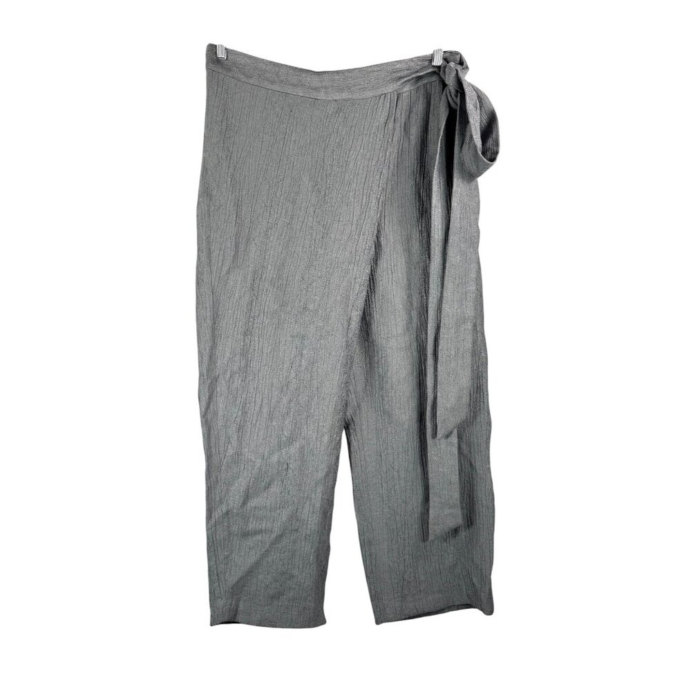 Zara womens relaxed crinkle wrap waist‎ pants grey lagen look sz L
